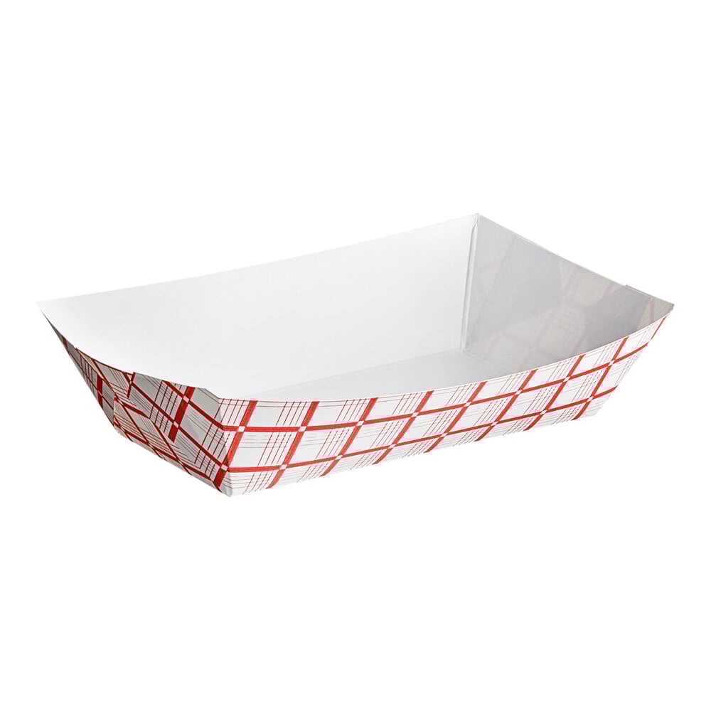 #500 5 lb. Red Plaid Paper Food Tray - 500/Case