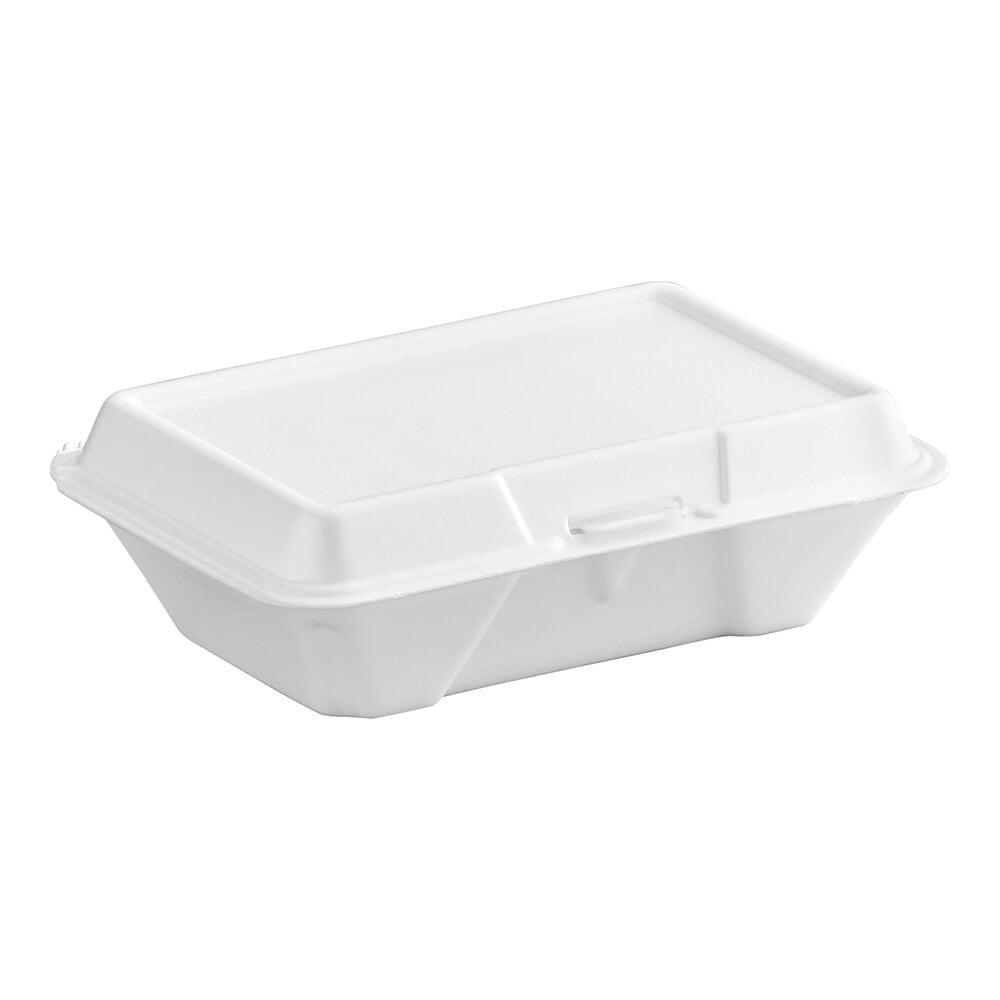 Dart 205HT1 White Foam Take Out Container with Perforated Hinged Lid 9" x 6" x 3" - 200/Case