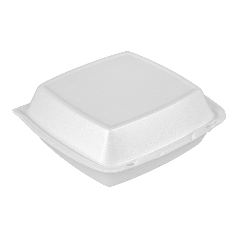 Dart 85HT1R 8" x 8" x 3" White Foam Square Take Out Container with Perforated Hinged Lid - 200/Case