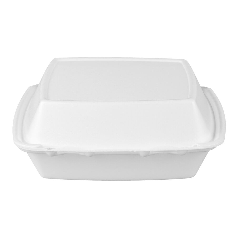 Dart 85HT3R 8" x 8" x 3" White Foam Three-Compartment Square Take Out Container with Perforated Hinged Lid - 200/Case