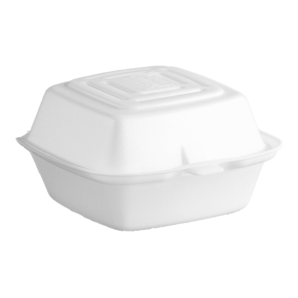 Dart 50HT1 5" x 5" x 3" White Foam Hinged Lid Container - 500/Case