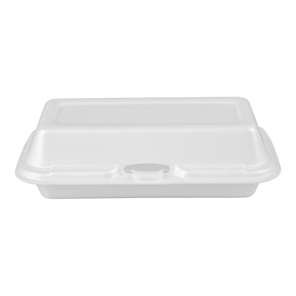 Dart 72HT1 7" x 4" x 2" White Foam Hinged Lid Hot Dog Container - 500/Case