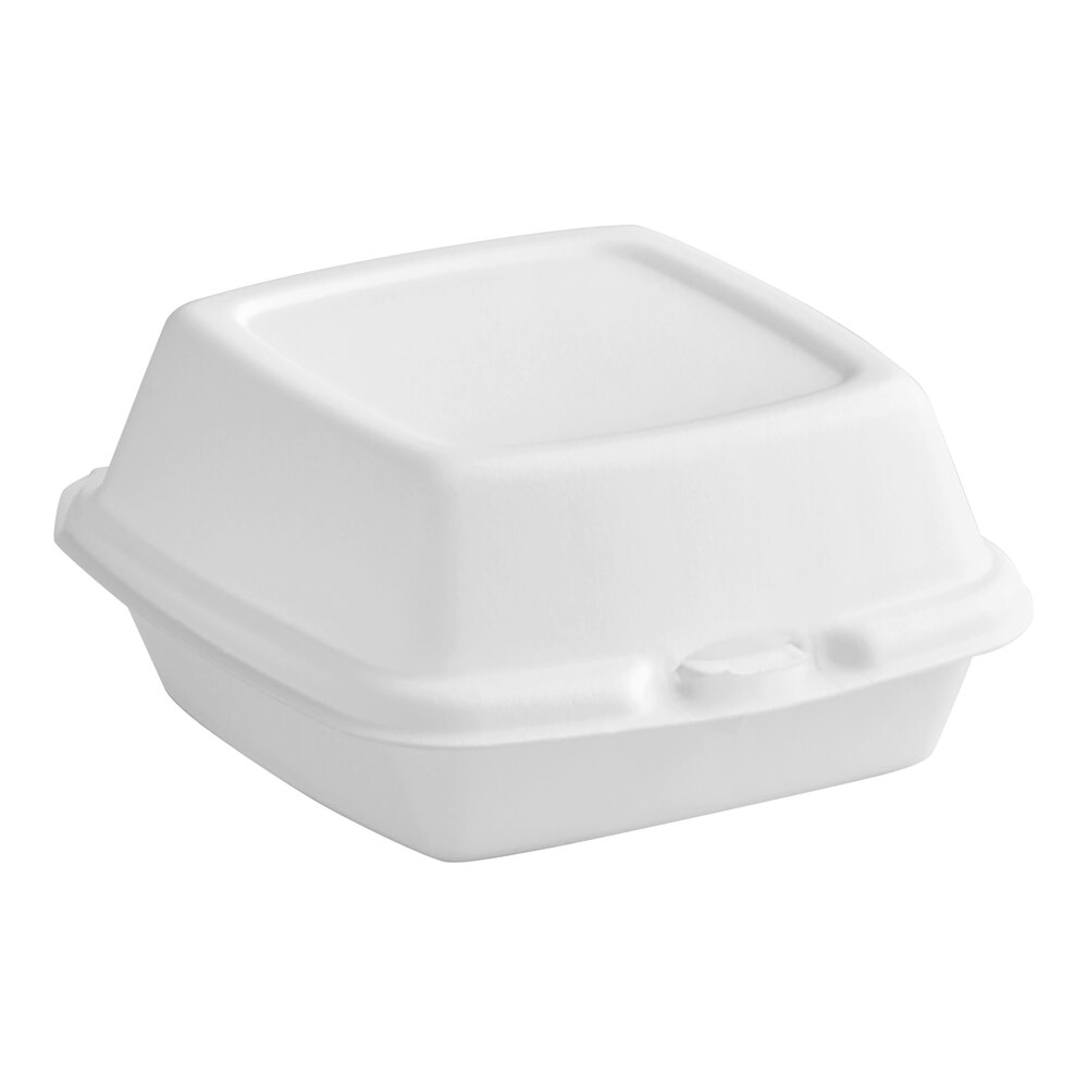 Dart 60HT1 White Foam Hinged Lid Container 6" x 6" x 3" - 500/Case