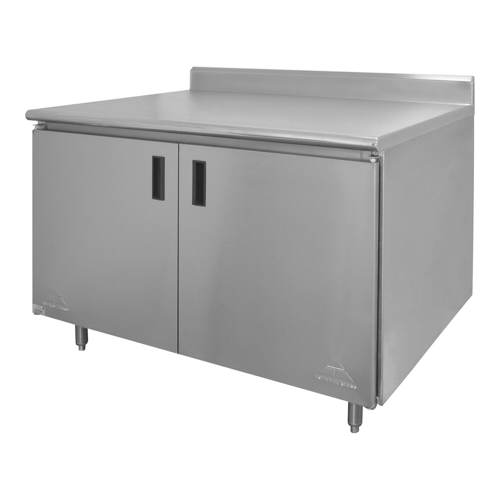 Advance Tabco HK-SS-243M 24" x 36" 14 Gauge Enclosed Base Stainless Steel Work Table with Fixed Midshelf and 5" Backsplash