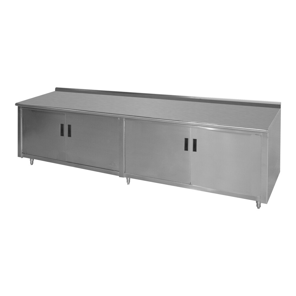 Advance Tabco HF-SS-246M 24" x 72" 14 Gauge Enclosed Base Stainless Steel Work Table with Fixed Midshelf and 1 1/2" Backsplash