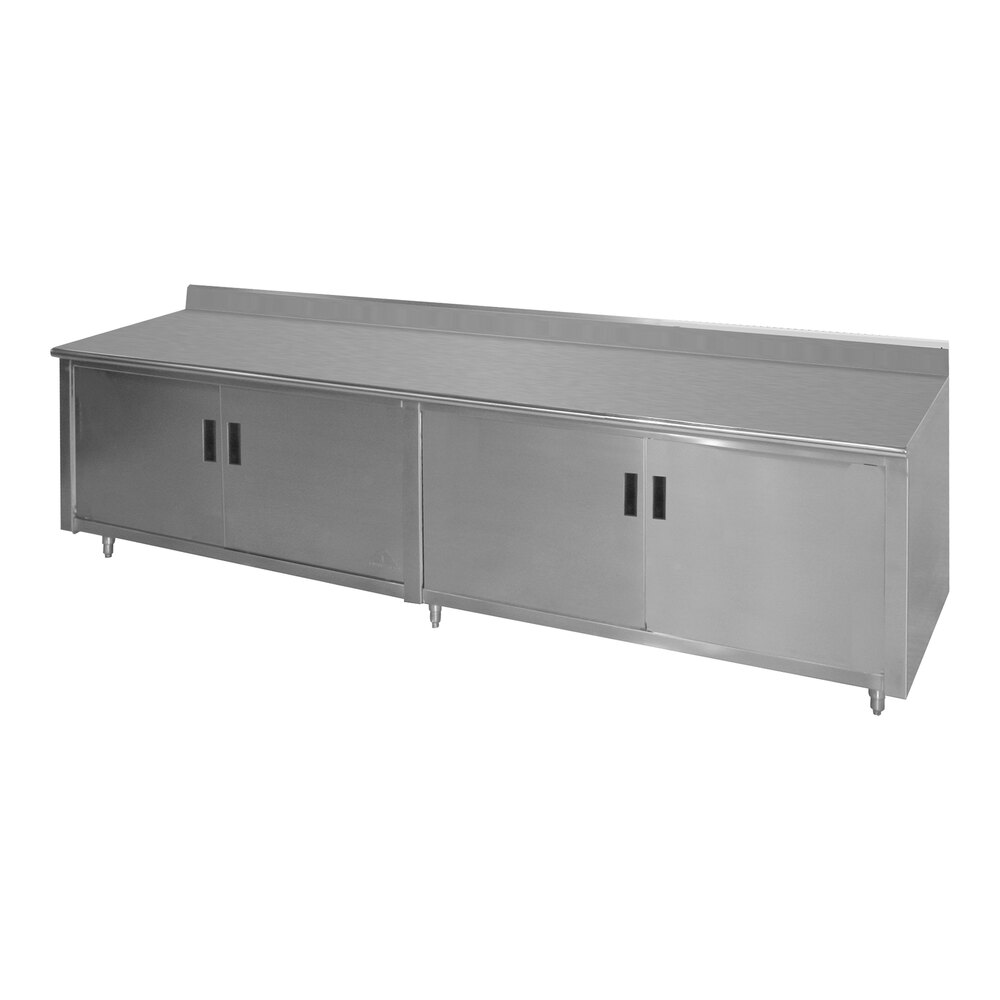 Advance Tabco HK-SS-2410 24" x 120" 14 Gauge Enclosed Base Stainless Steel Work Table with Hinged Doors and 5" Backsplash