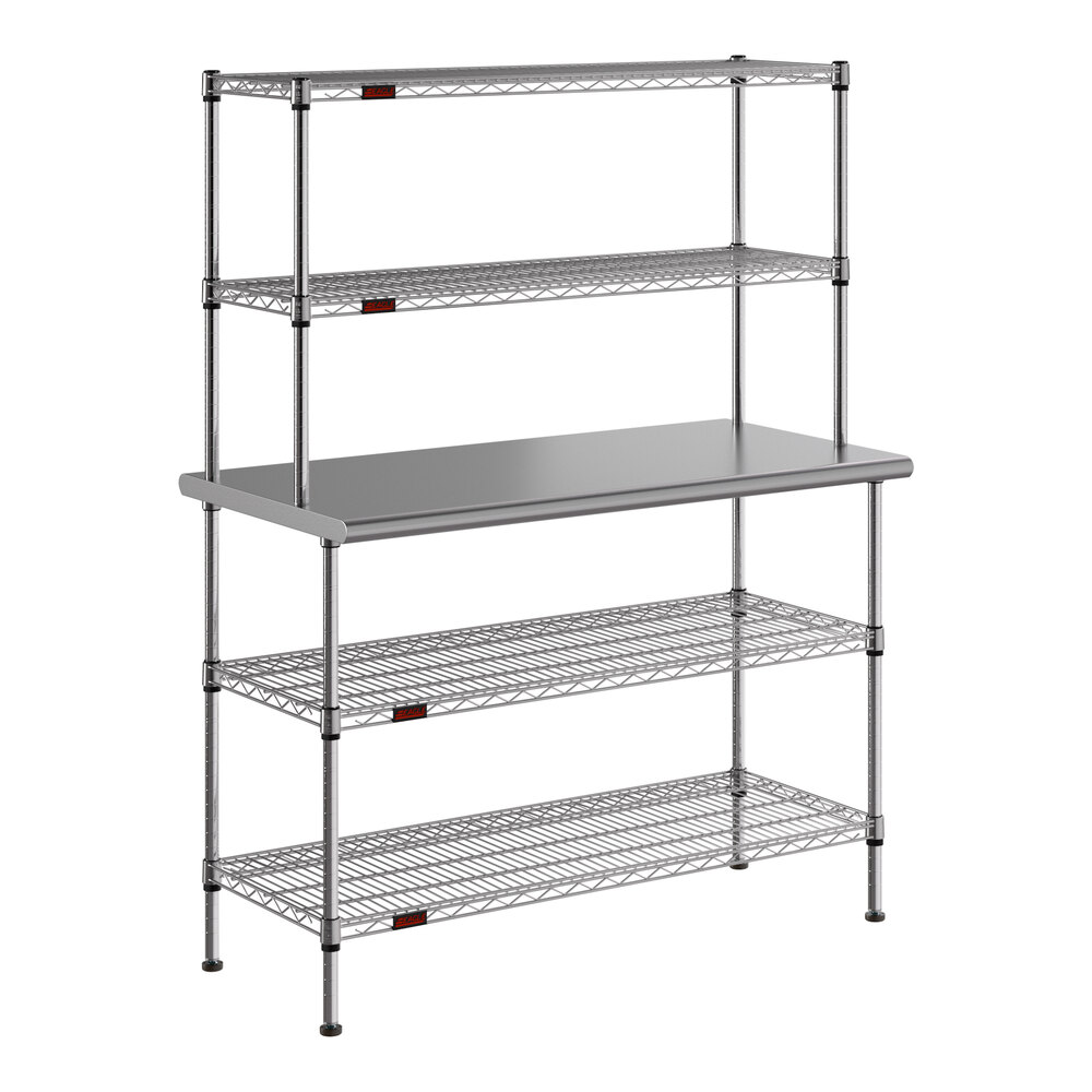 Eagle Group T2448EBW-2 24" x 48" Stainless Steel Table with 2 Chrome Wire Undershelves and 2 Chrome Wire Overshelves