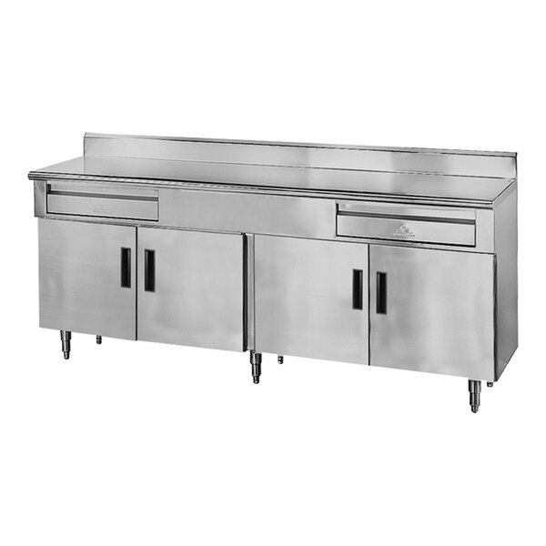 Advance Tabco HDRC-306 30" x 72" 14 Gauge Enclosed Base Stainless Steel Work Table with 2 Drawers, 4 Hinged Doors and 5" Backsplash