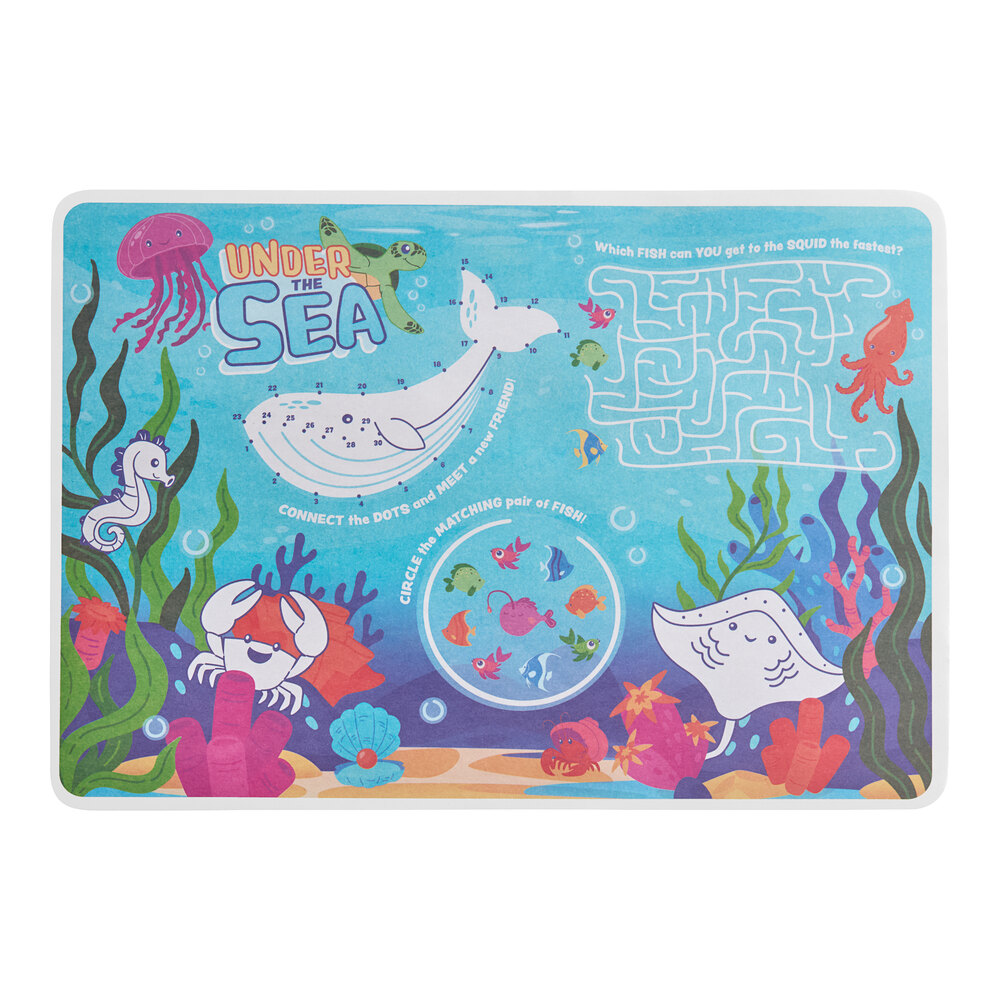 Choice 10" x 14" Kids Under the Sea Themed Interactive Placemat - 1,000/Case