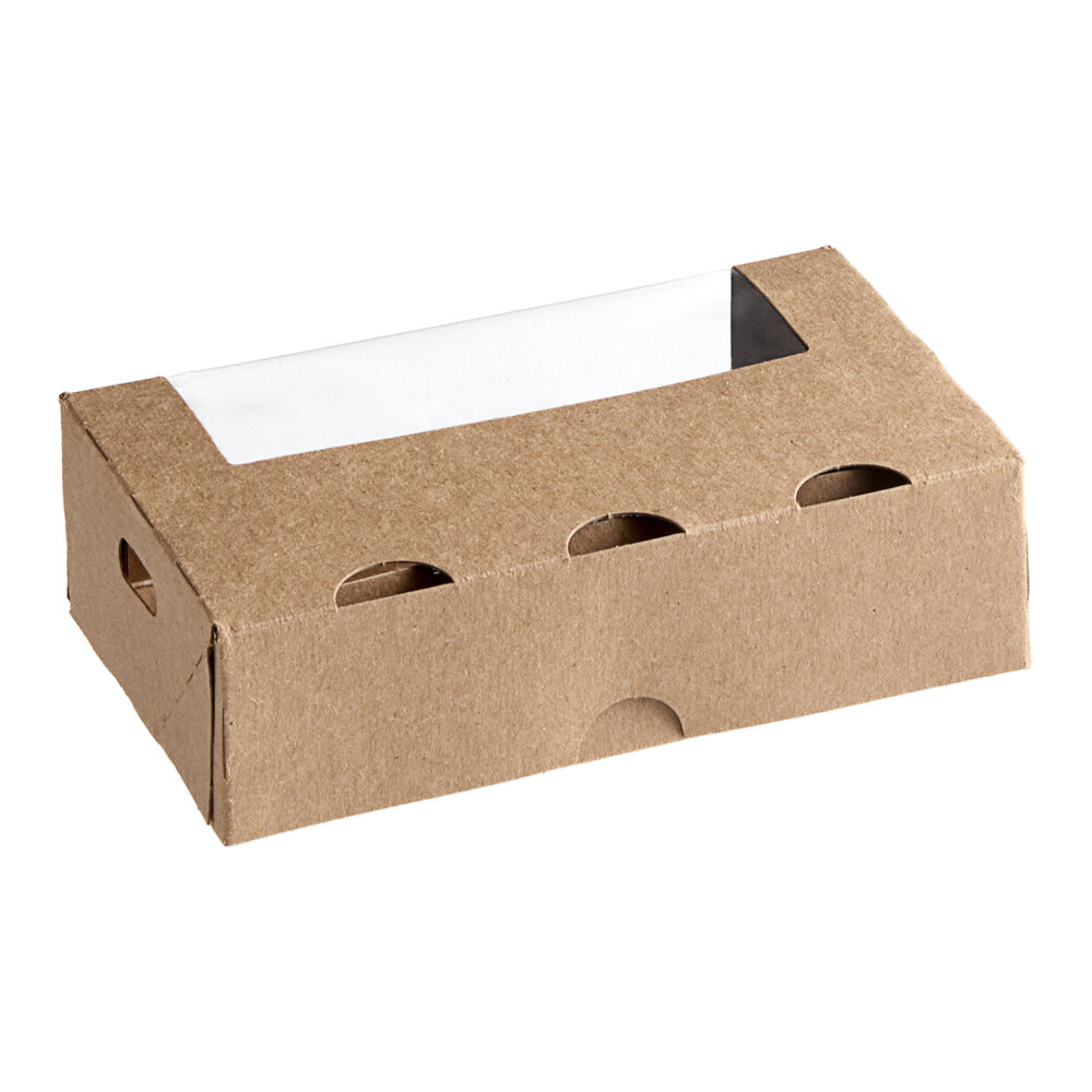 Inno-Pak 5 1/2" x 3 1/2" x 1 1/2" Kraft Vented Microwavable Poly-Lined Paperboard Take-Out Box with Window - 300/Case