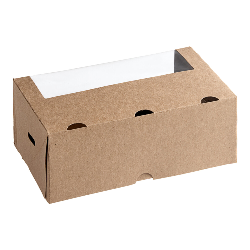 Inno-Pak 8" x 5" x 3" Kraft Vented Microwavable Poly-Lined Paperboard Take-Out Box with Window - 200/Case