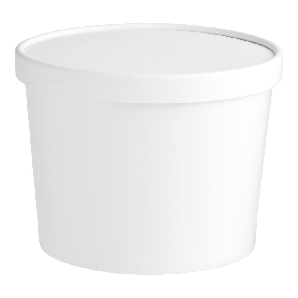 Choice 1/2 Gallon White Paper Frozen Yogurt / Food Cup with Paper Lid - 25/Pack