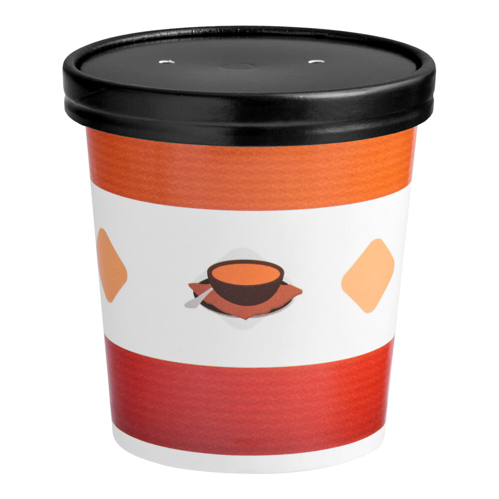 Choice 16 oz. Double Poly-Coated Paper Soup / Hot Food Cup with Black Vented Paper Lid - 250/Case