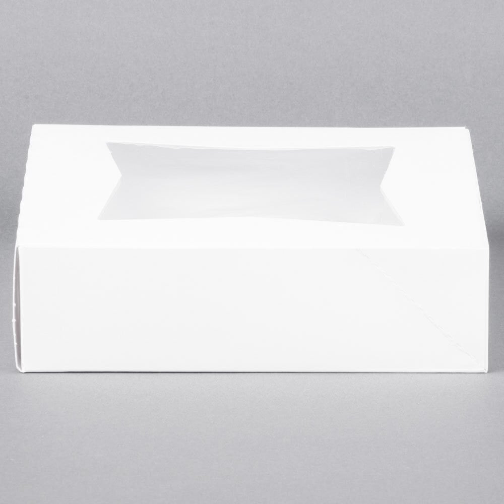 9" x 9" x 2 1/2" White Customizable Auto-Popup Window Pie / Bakery Box - 10/Pack