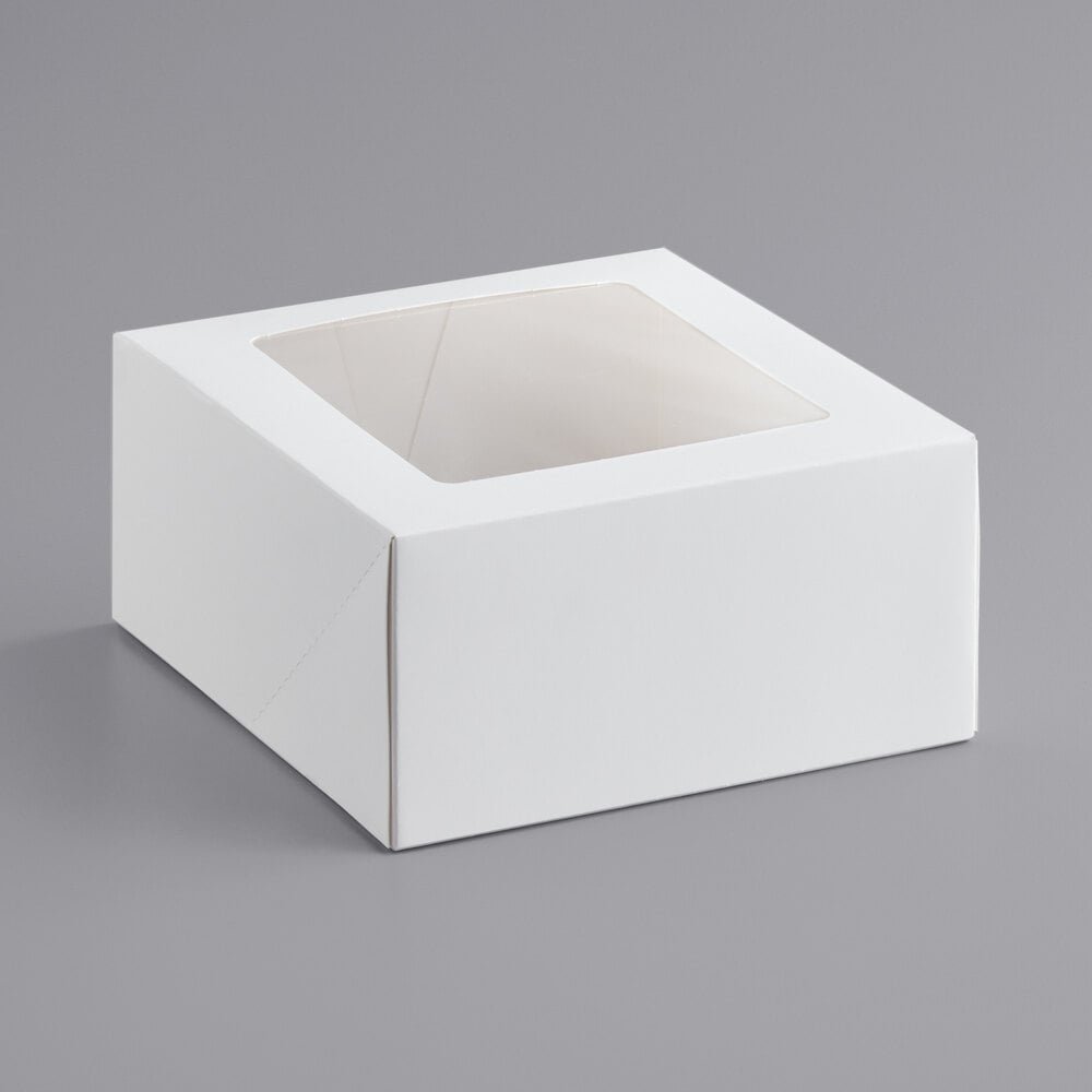 8" x 8" x 4" White Customizable Auto-Popup Window Cake / Bakery Box - 10/Pack