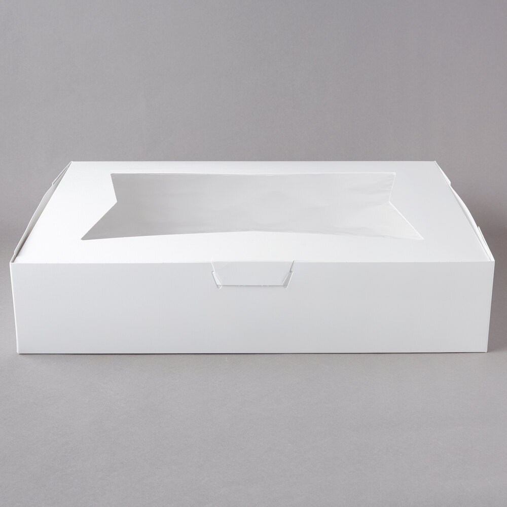 19" x 14" x 4" White Customizable Window Cake / Bakery Box - 10/Pack