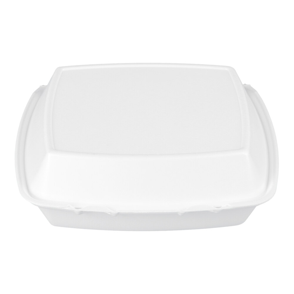 Dart 110HT3 10" x 9 1/2" x 3 1/2" White Foam 3 Compartment Hinged Lid Container - 200/Case