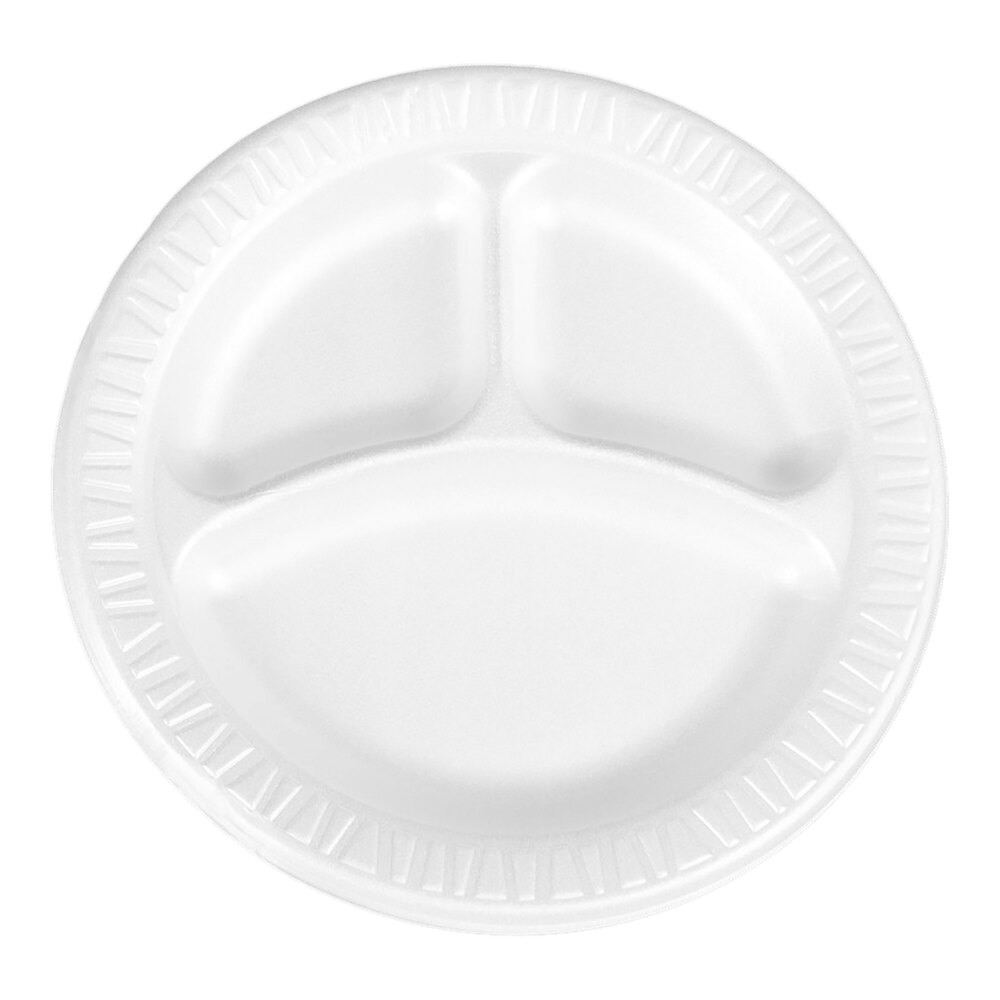 Dart 9CPWQR Quiet Classic 9" 3 Compartment White Laminated Round Foam Plate - 500/Case