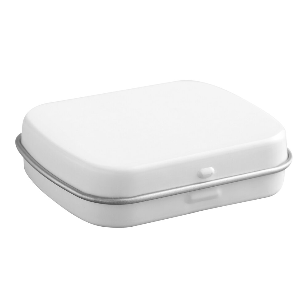 2 5/16" x 1 7/8" x 9/16" White Rectangular Tin with Hinged Lid - 720/Case