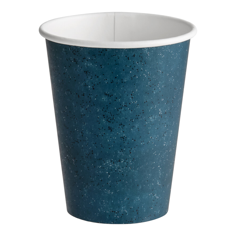 Choice 12 oz. Single Wall Blue Speck Print Poly Paper Hot Cup - 1,000/Case