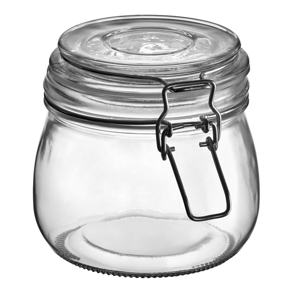 Choice 17 oz. Hinge Top Glass Storage Jar - 4/Pack