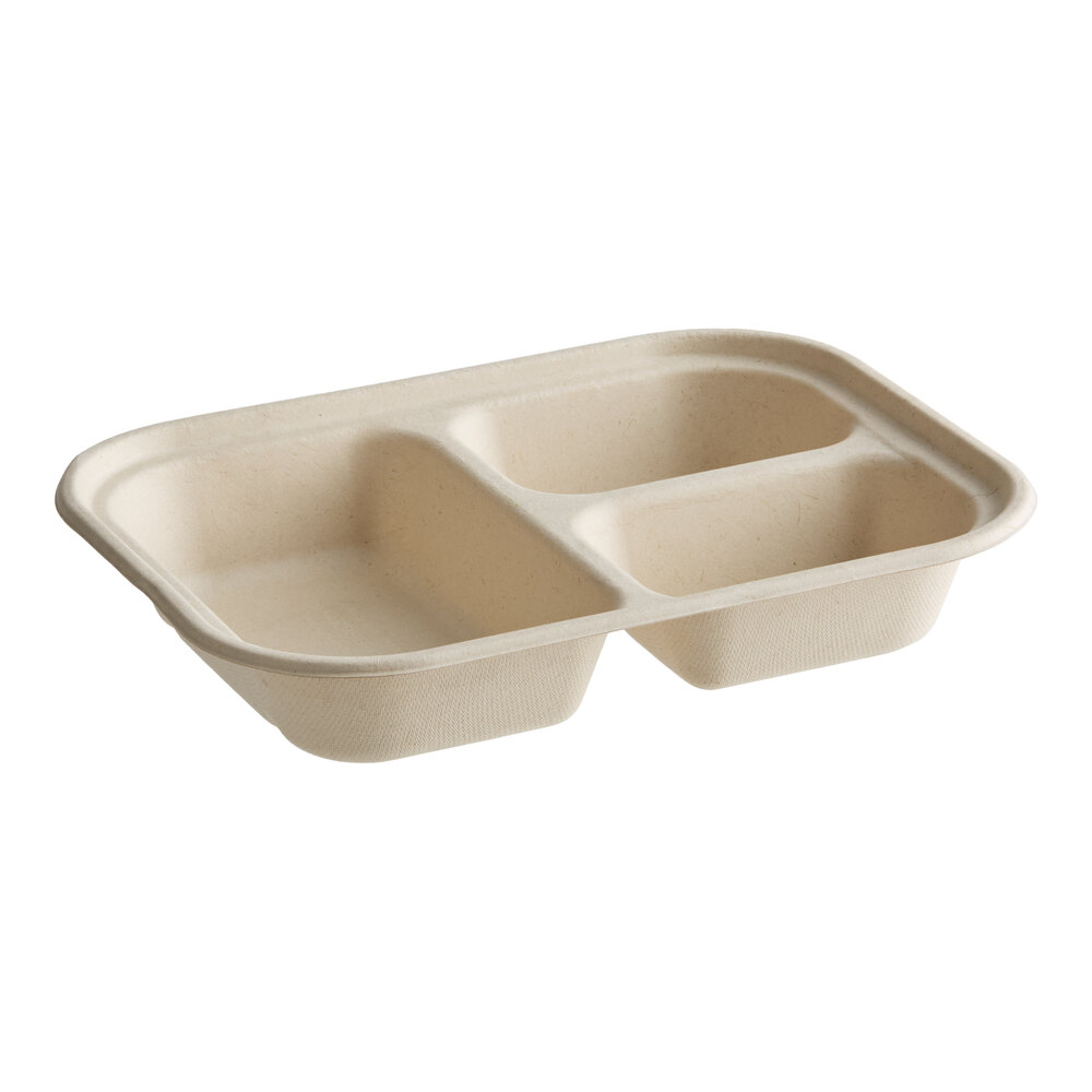 World Centric 29 oz. 3-Compartment PLA Lined Compostable Fiber Container - 400/Case