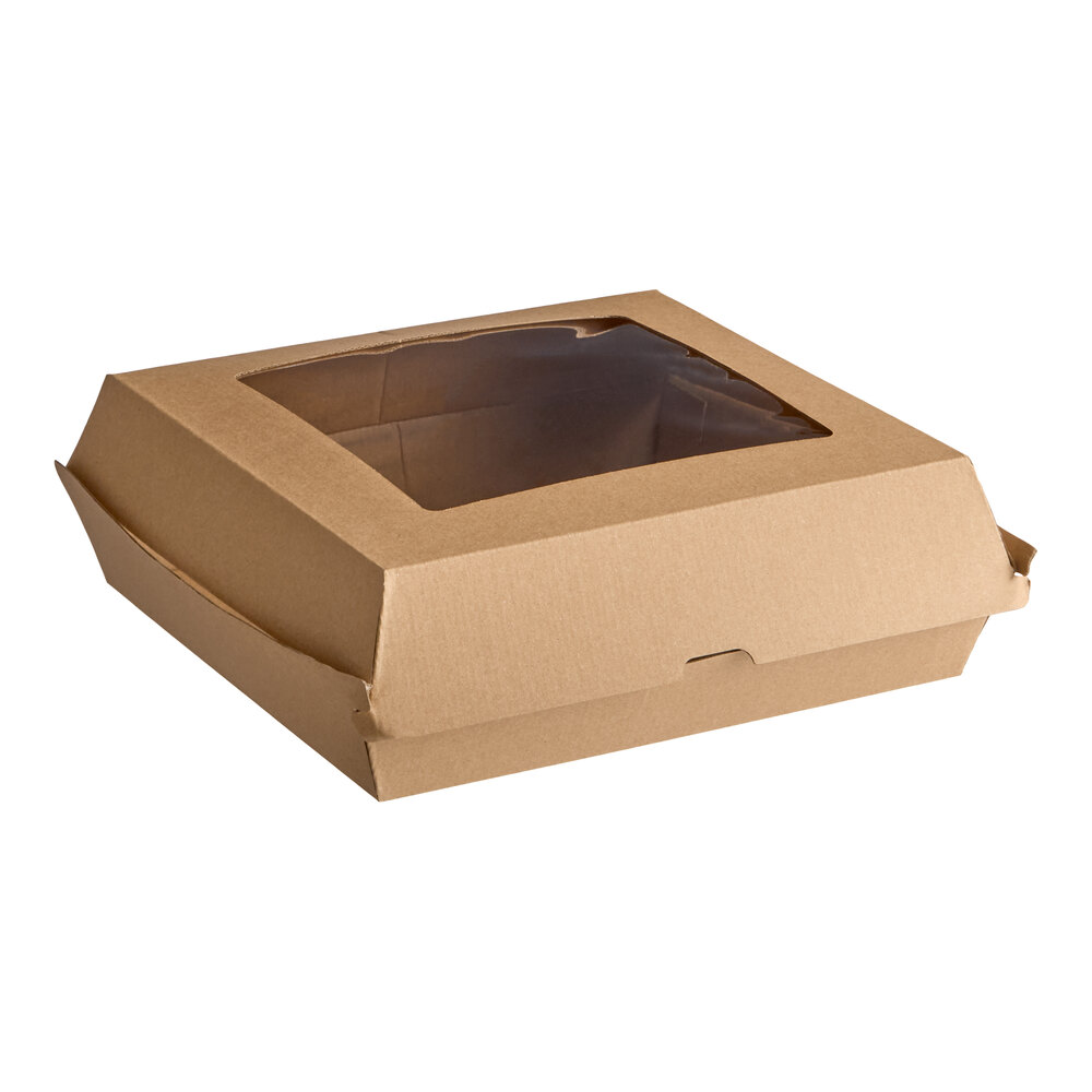 Choice 8" x 8" x 3" Corrugated Clamshell Container with Window - 100/Case