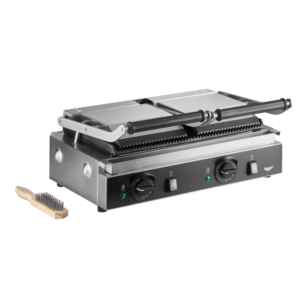 Vollrath PSG4-DG208240 Double Cast Iron Panini Grill with Grooved Plates - 19" x 9" Cooking Surface - 208/240V, 2700/3600W