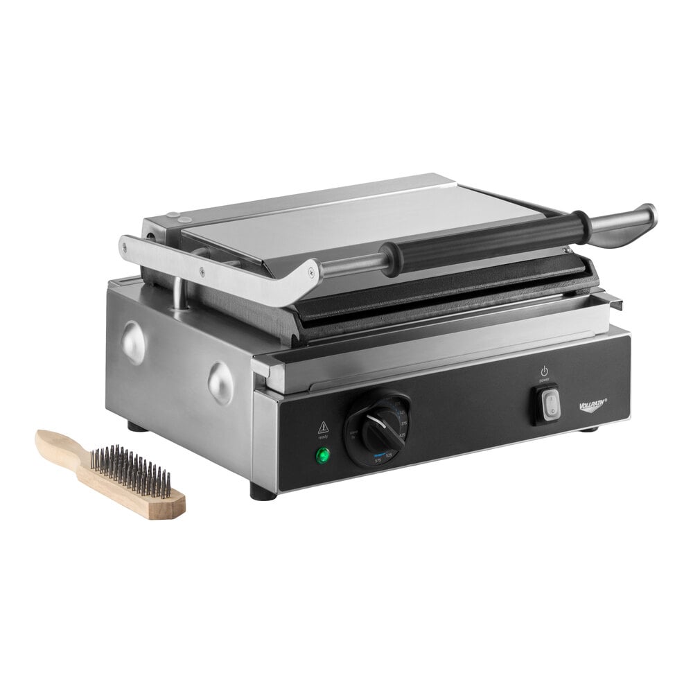 Vollrath PSG4-SF120 Single Cast Iron Panini Grill with Smooth Plates - 13 1/2" x 9 1/4" Cooking Surface - 120V, 1800W