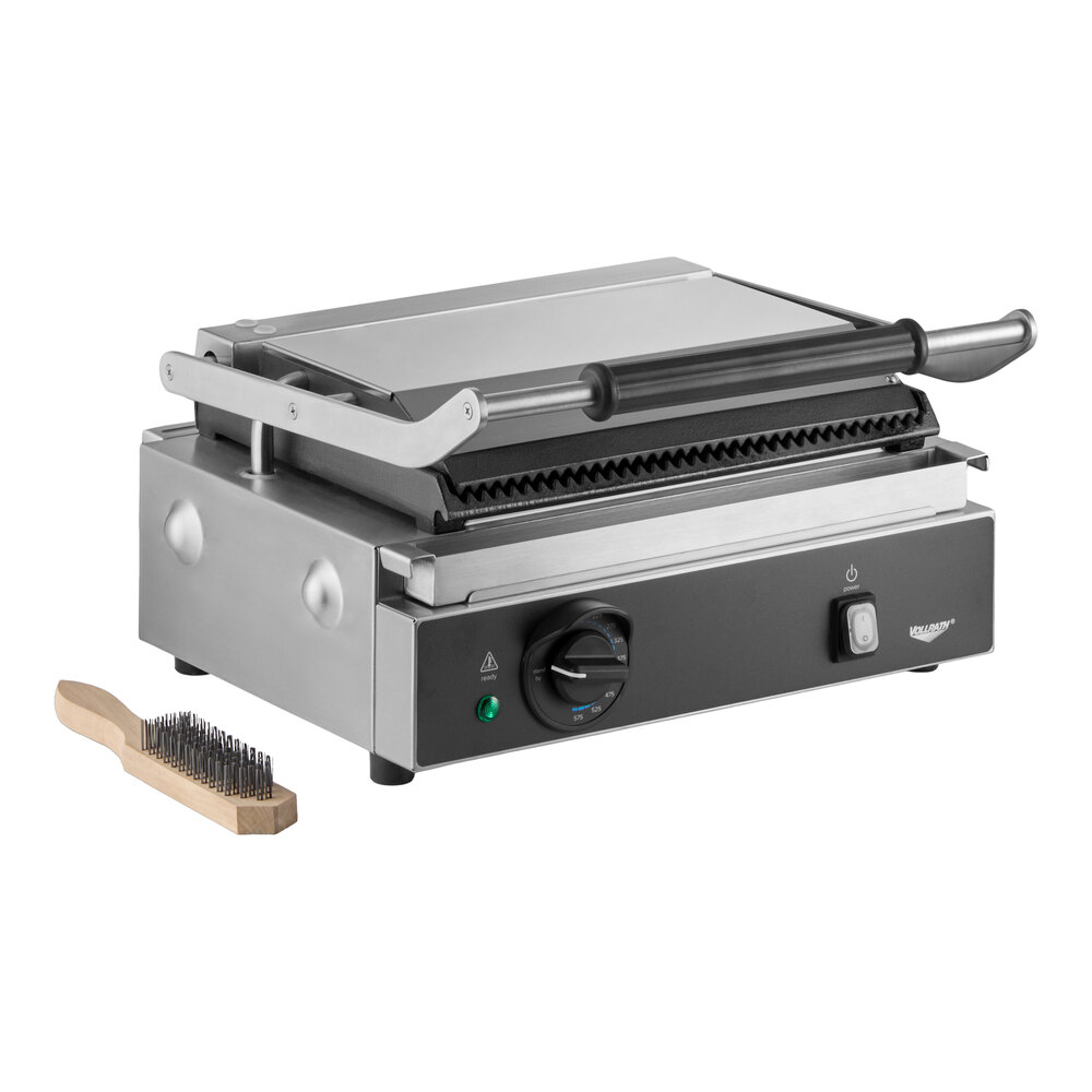 Vollrath PSG4-SG120 Single Cast Iron Panini Grill with Grooved Plates - 13 1/2" x 9 1/4" Cooking Surface - 120V, 1800W