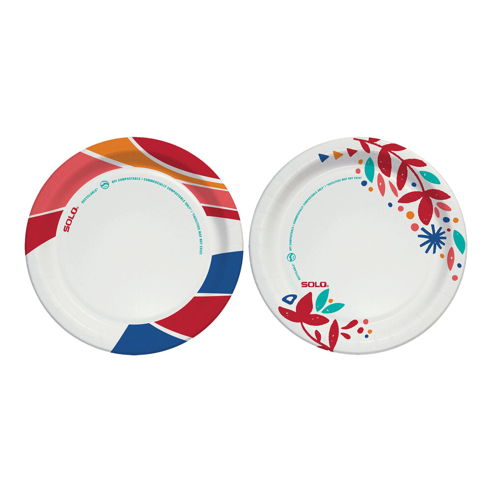 Solo AnyDay 6 13/16" Assorted Lush Blooms / Wavy Tropics Paper Plates - 576/Case