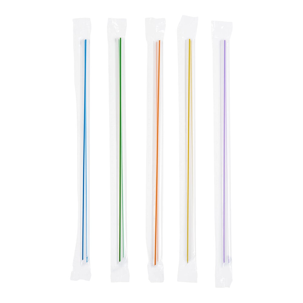 Choice 9" Multicolor Stripe Pointed Wrapped Smoothie Straw - 1,600/Case