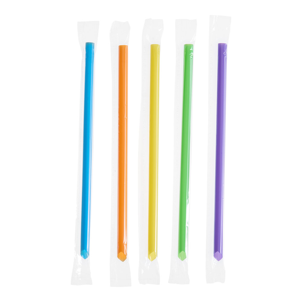Choice 9" Neon Pointed Wrapped Smoothie Straw - 1,600/Case