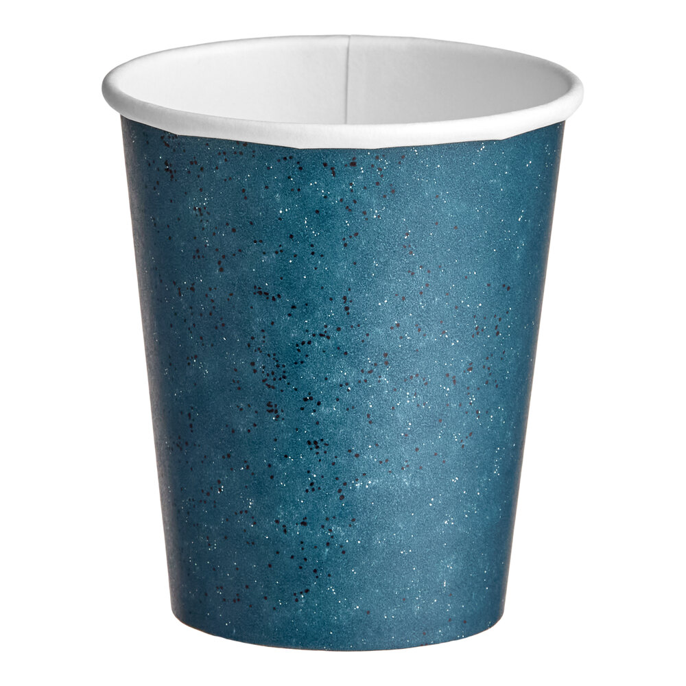 Choice 8 oz. Tall Single Wall Blue Speck Print Poly Paper Hot Cup - 1,000/Case