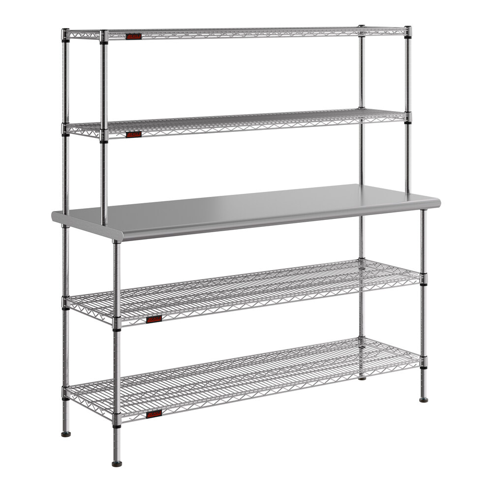 Eagle Group T2460EBW-2 24" x 60" Stainless Steel Table with 2 Chrome Wire Undershelves and 2 Chrome Wire Overshelves