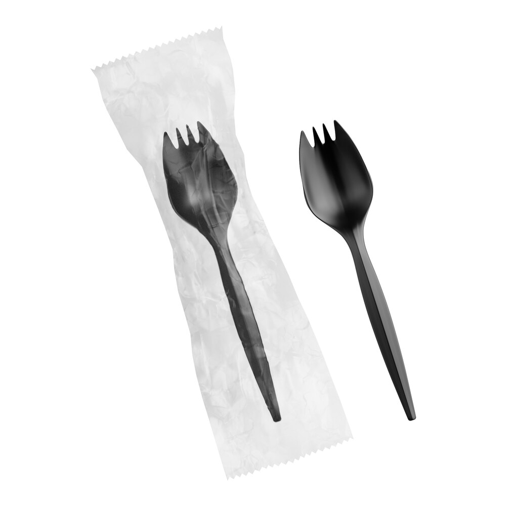 Choice Individually Wrapped Medium Weight Black Polypropylene Plastic Spork - 1,000/Case