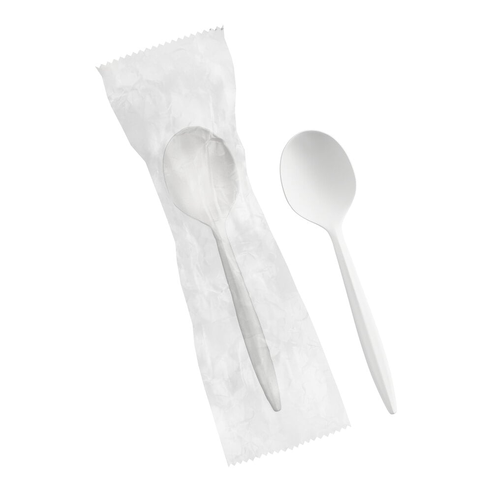 Choice Individually Wrapped Medium Weight White Polypropylene Plastic Soup Spoon - 1,000/Case