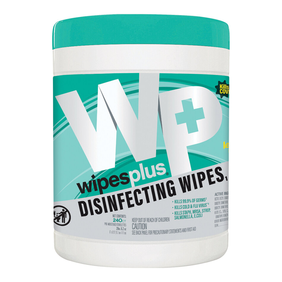 WipesPlus 6" x 6 3/4" 240-Count Lemon Scent Alcohol-Free Surface Disinfecting Wipes - 12/Case