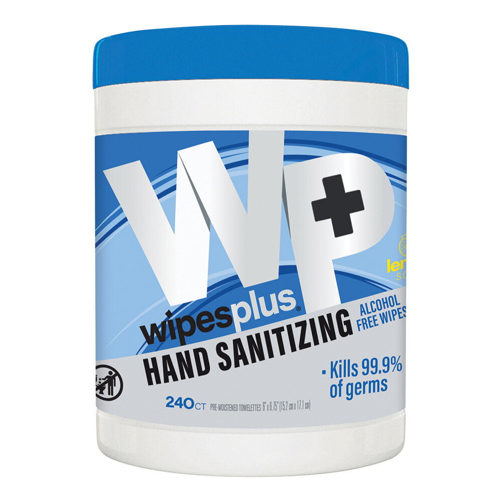 WipesPlus 6" x 6 3/4" 240-Count Lemon Scent Alcohol-Free Hand Sanitizing Wipes
