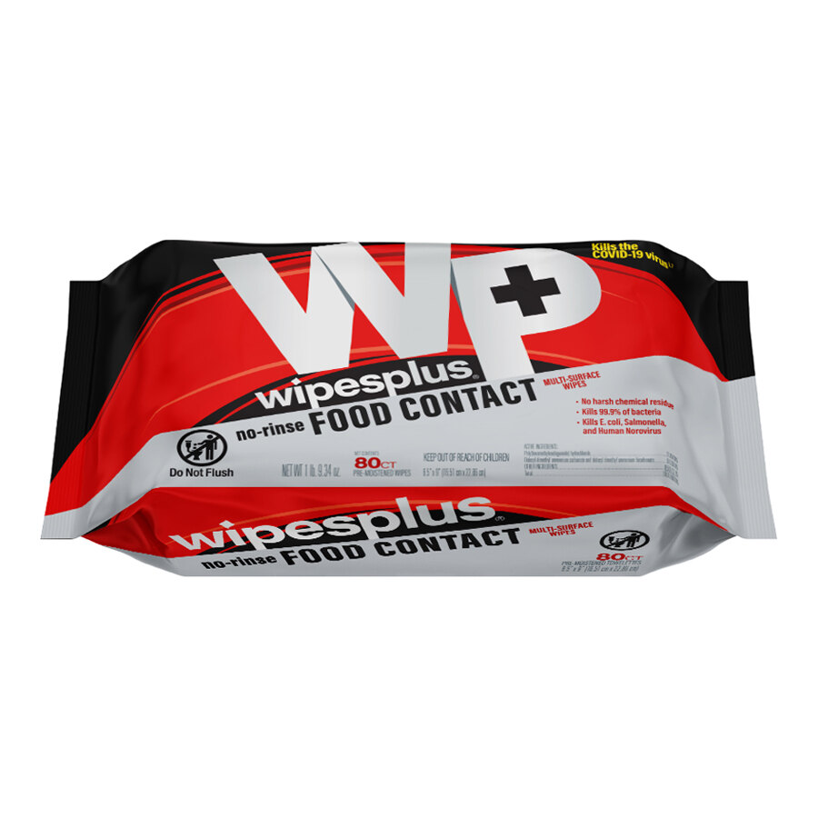 WipesPlus 7" x 9" 80 Count No-Rinse Food Contact Surface Sanitizing Wipes