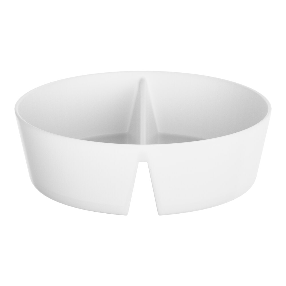 Visions 3 3/4" White Plastic Mini Dual Compartment Dish - 10/Pack