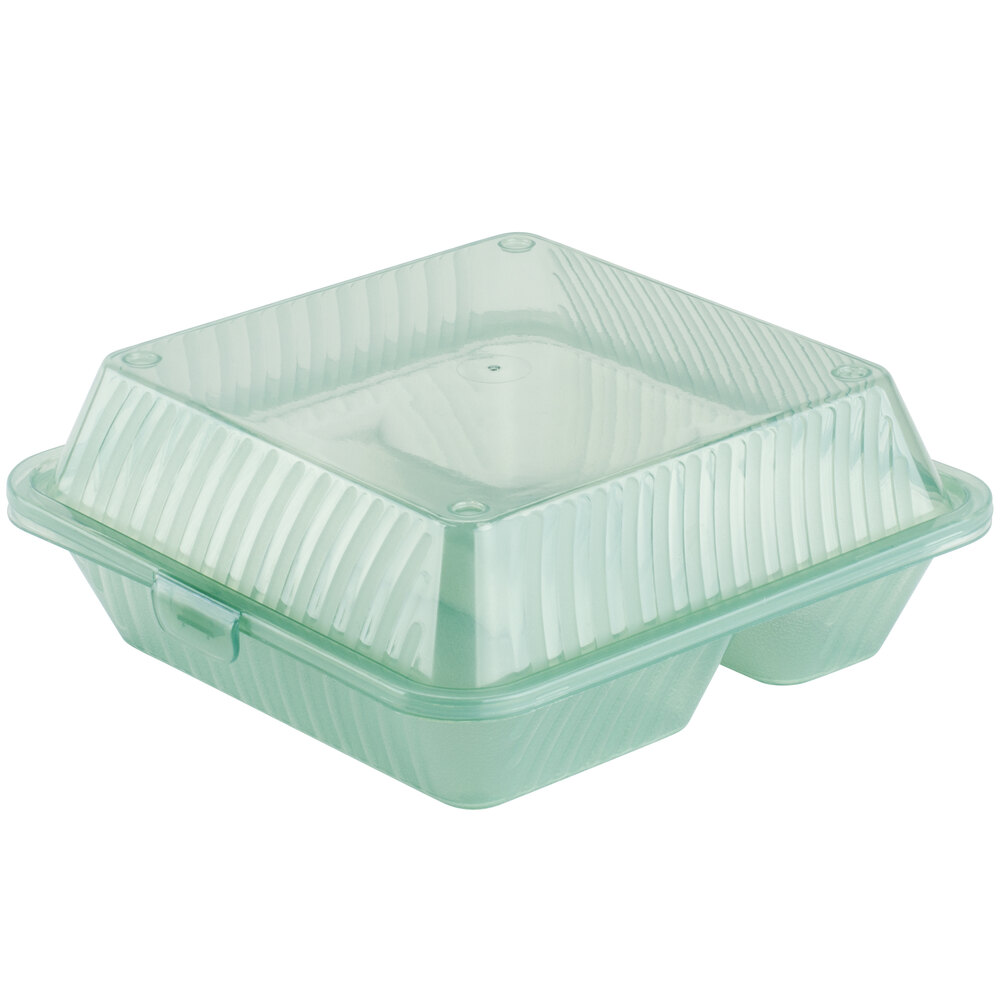 GET EC-09 9" x 9" x 3 1/2" Jade Green Customizable 3-Compartment Reusable Eco-Takeouts Container - 12/Case