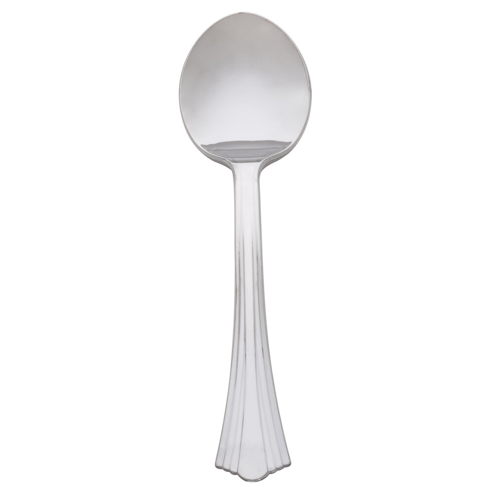 WNA Comet 640155 Reflections 5 3/4" Stainless Steel Look Heavy Weight Plastic Soup Spoon - 600/Case