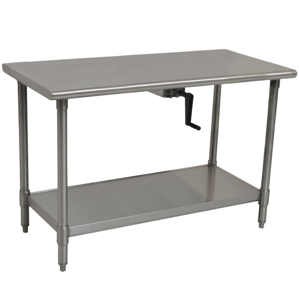 Eagle Group T2448SEB-HA Center Crank 16 Gauge Type 304 Stainless Steel Adjustable Height ADA / Ergonomic Work Table with Undershelf - 24" x 48"