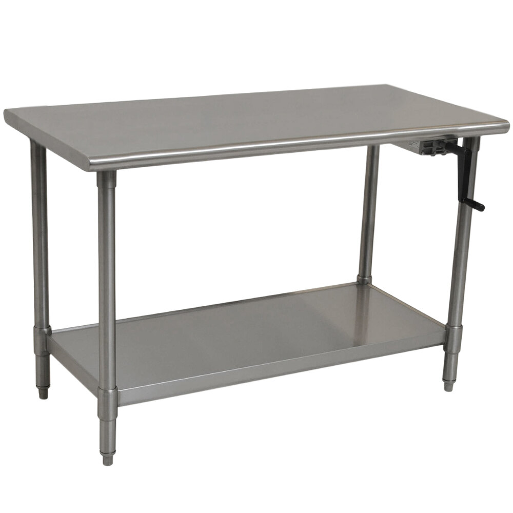 Eagle Group T2460SEB-HA Right Crank 16 Gauge Type 304 Stainless Steel Adjustable Height ADA / Ergonomic Work Table with Undershelf - 24" x 60"