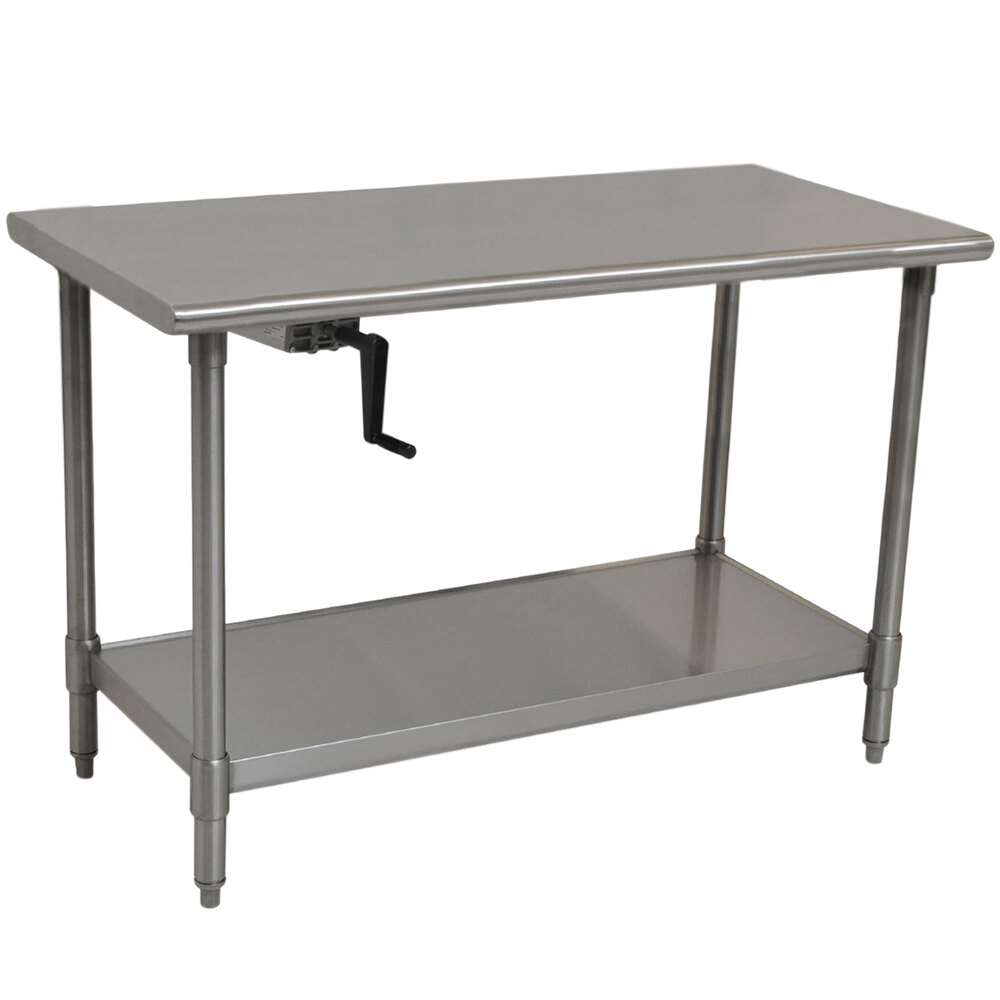 Eagle Group T2460SEB-HA Left Crank 16 Gauge Type 304 Stainless Steel Adjustable Height ADA / Ergonomic Work Table with Undershelf - 24" x 60"