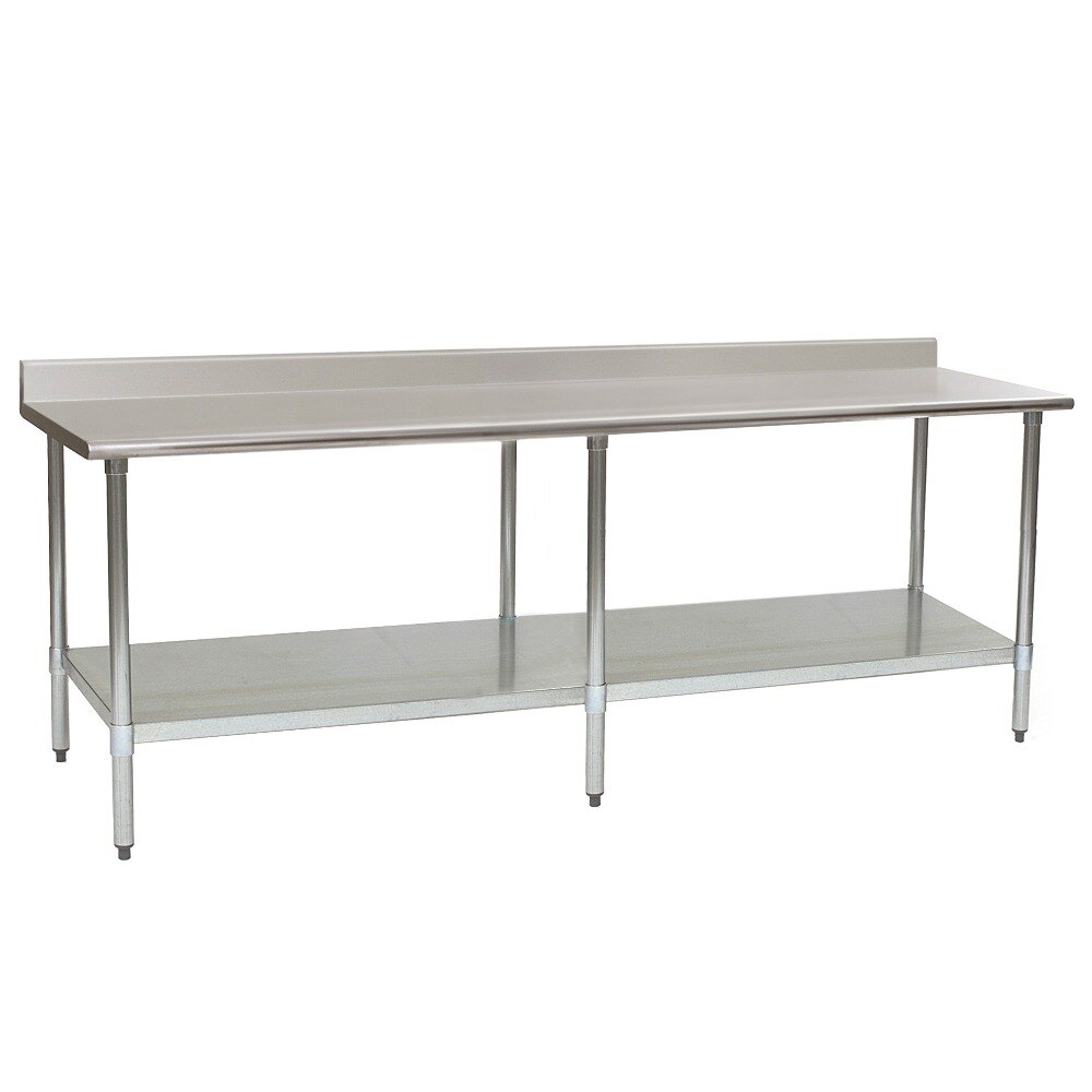 Eagle Group T30120B-BS 30" x 120" Stainless Steel Work Table with Galvanized Undershelf and 4 1/2" Backsplash