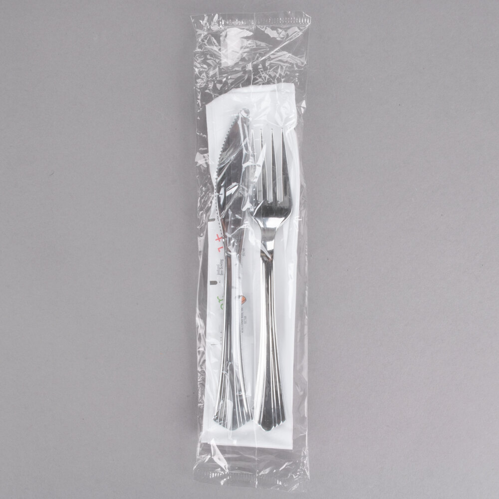 WNA Comet Wrapped Cutlery Pack with Knife, Fork, Napkin, Salt, Pepper - 125/Case