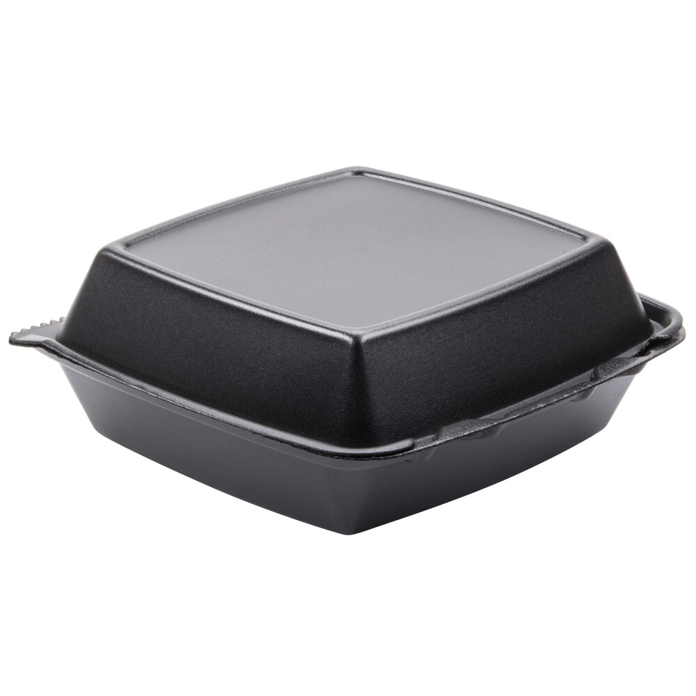 Dart 85HTB1R 8" x 8" x 3" Black Foam Square Take Out Container with Perforated Hinged Lid - 200/Case