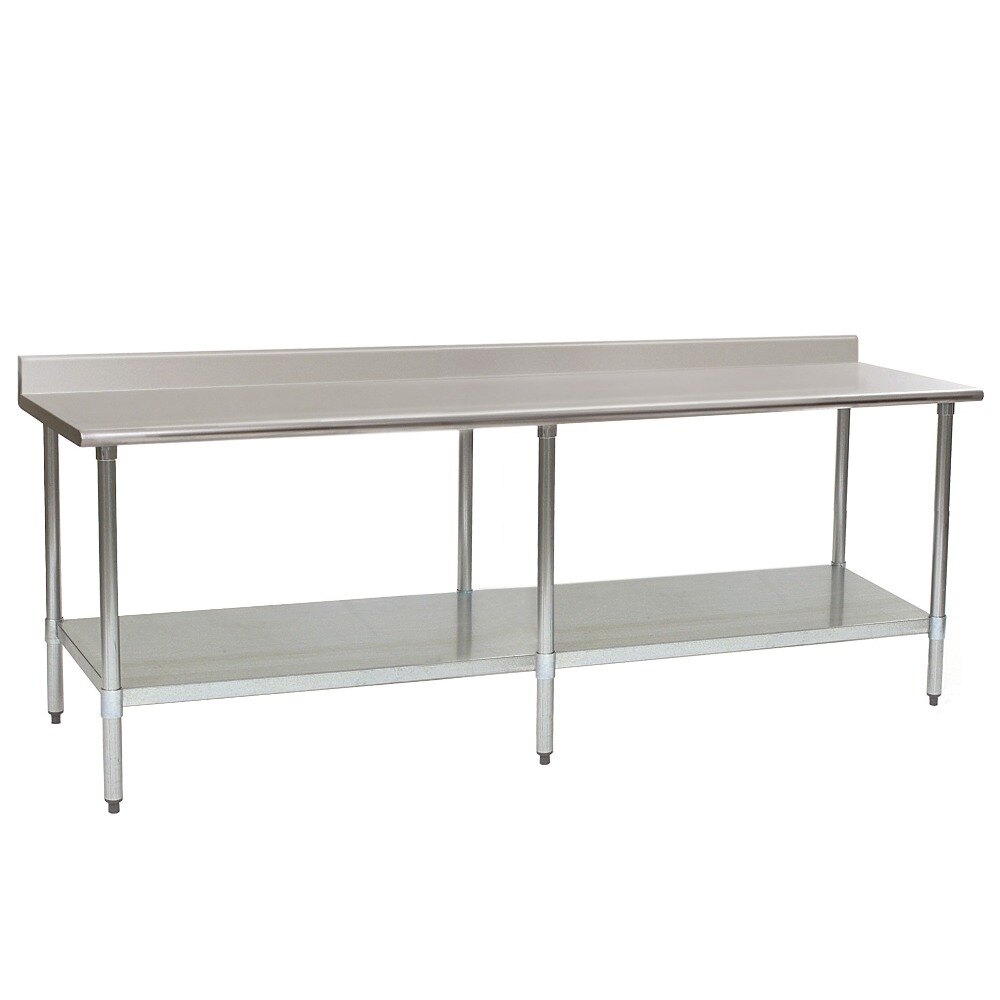 Eagle Group T24108SEB-BS 24" x 108" Stainless Steel Work Table with Undershelf and 4 1/2" Backsplash